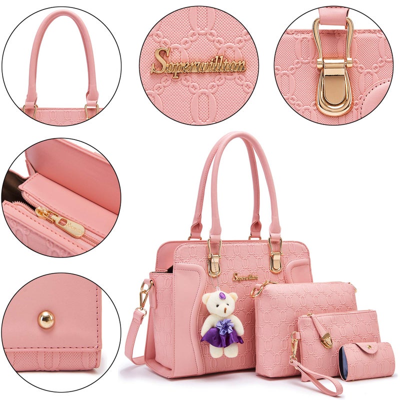 Soperwillton Women's Fashion Handbags Tote Bags Shoulder Bag Top Handle Satchel Purse Set 4pcs - Image 4